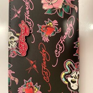 Ed Hardy Black Wallet with Colorful Tattoo Art